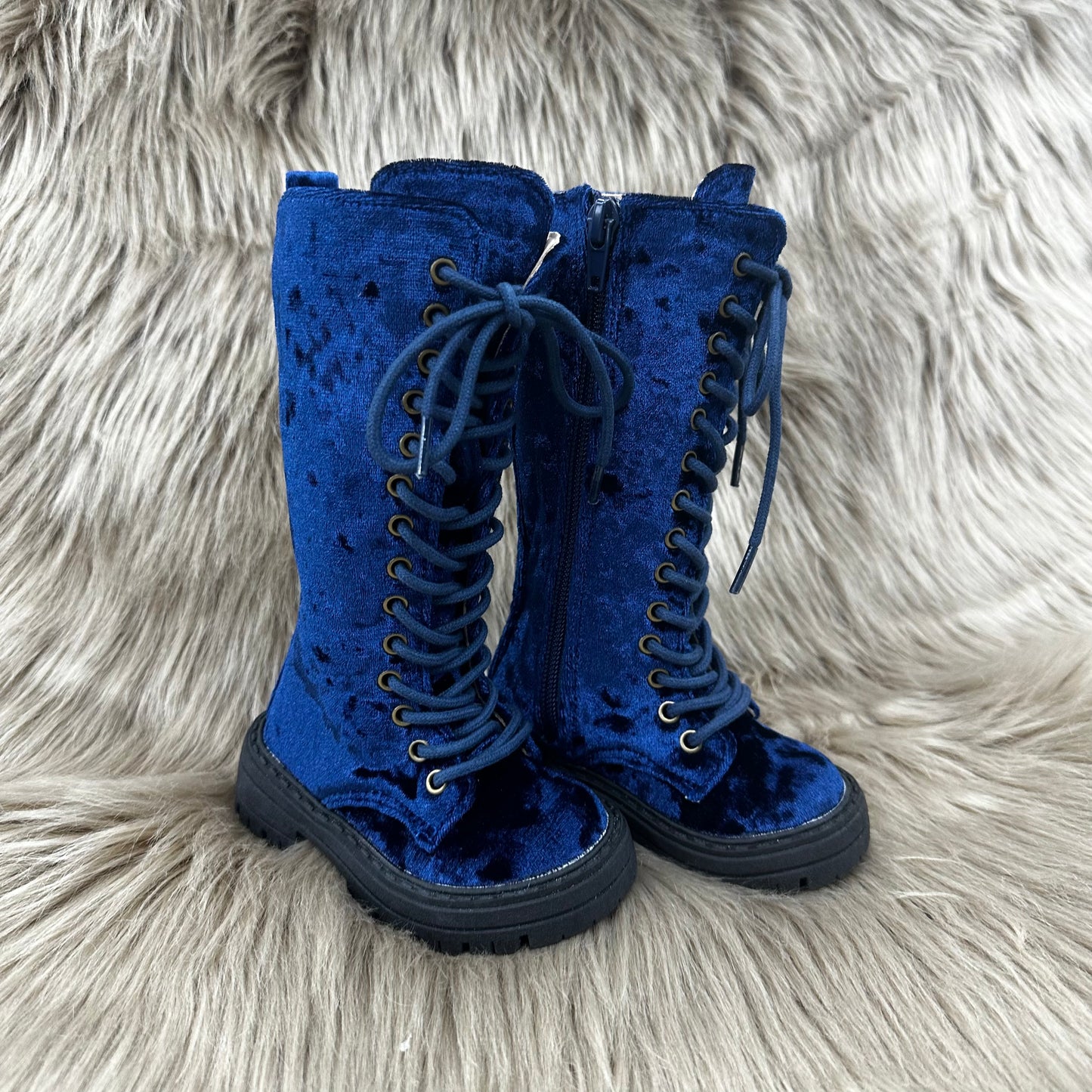 RTS Navy Crushed Velvet Tall Boots