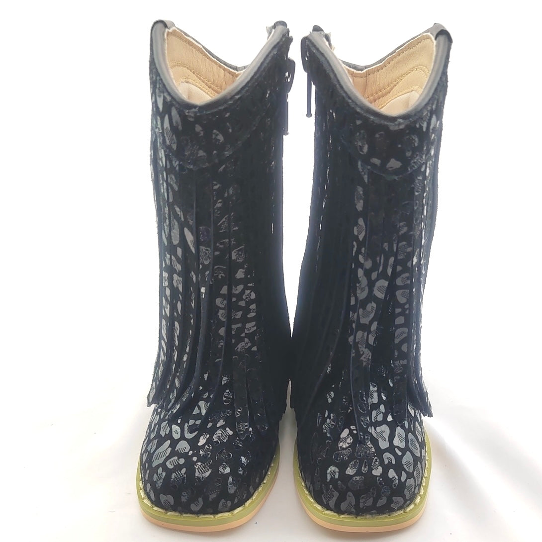RTS Black FOIL Cheetah Fringe Cowgirls