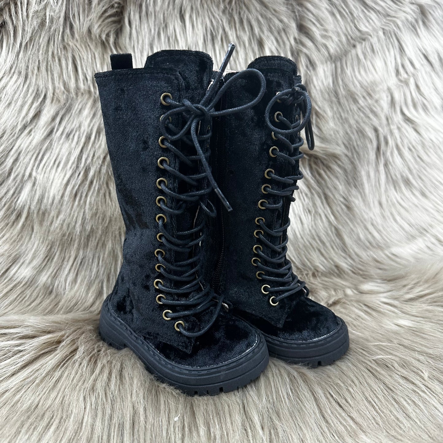 RTS Black Crushed Velvet Tall Boots