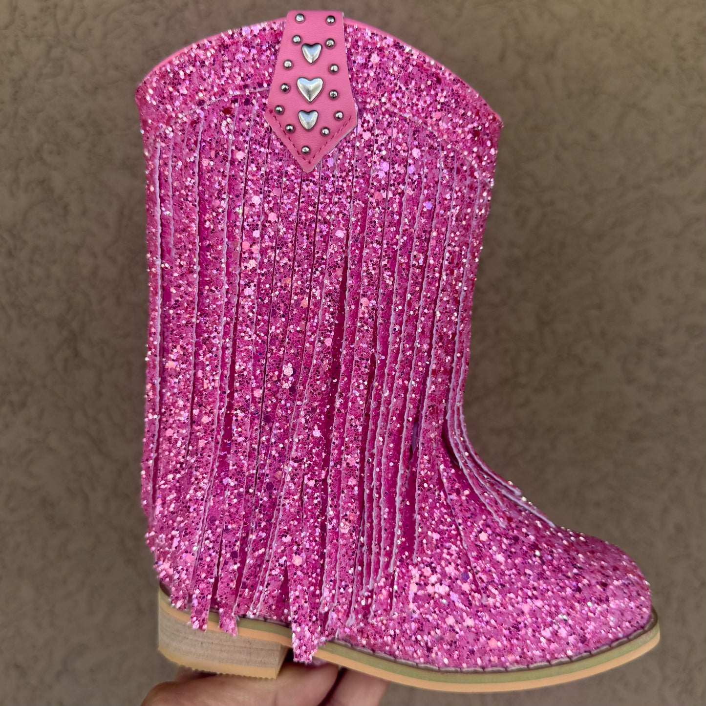 RTS HEART TAB Pink Rose Fringe Cowgirl