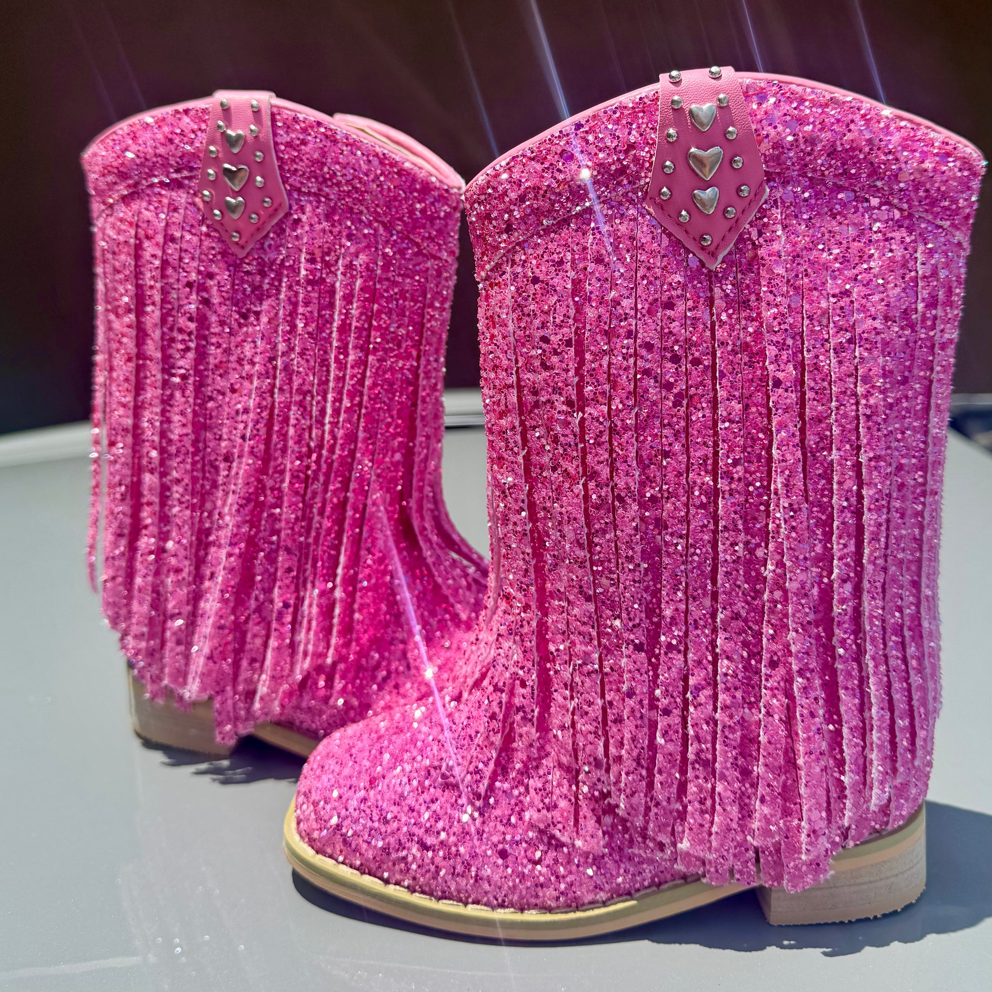 RTS HEART TAB Pink Rose Fringe Cowgirl