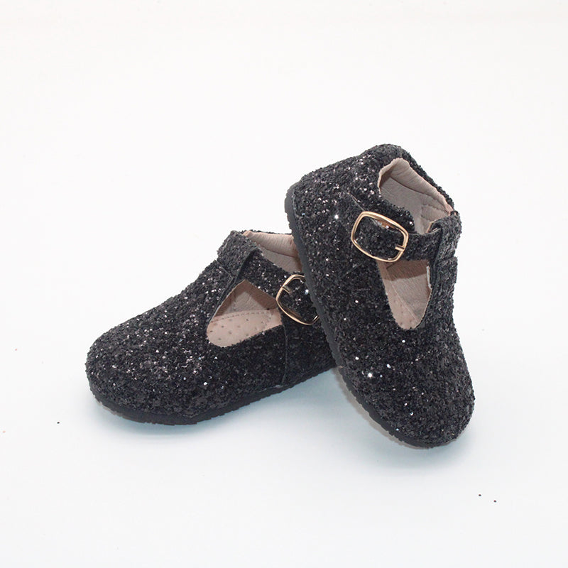 RTS Licorice Glitter Tstraps (SZ 1,2,3)