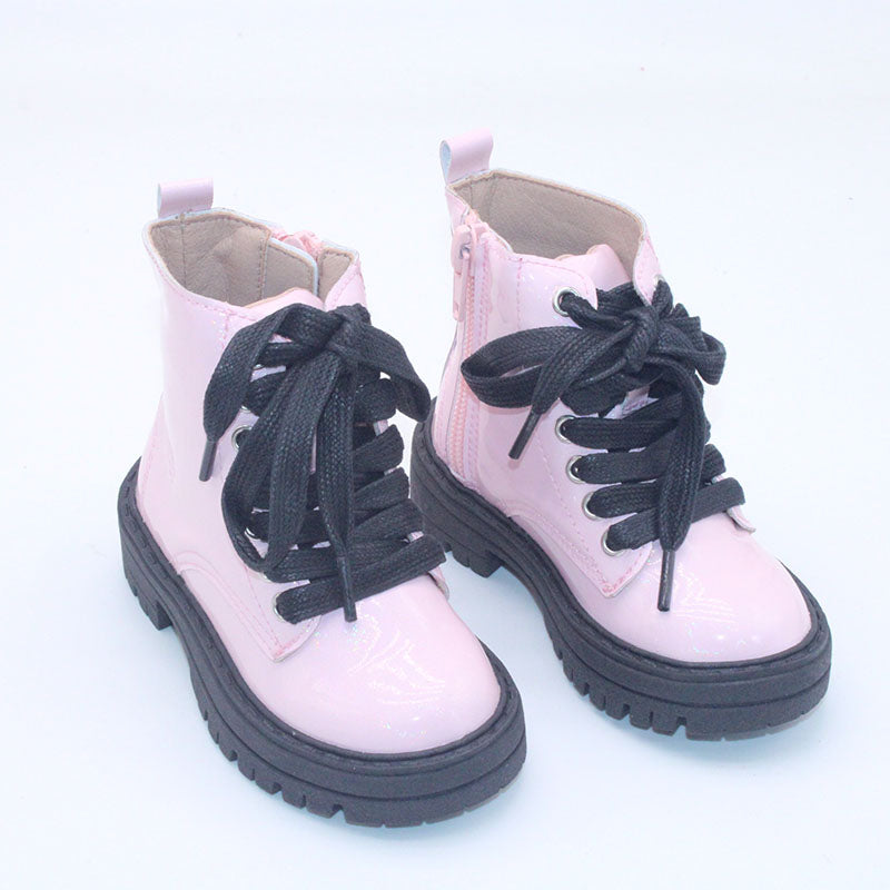 RTS Light Pink Patent Sparkle Chunky Combats REGULAR HEIGHT