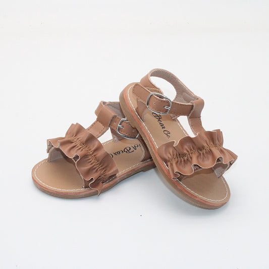RTS Brown Leather Ruffle Sandals