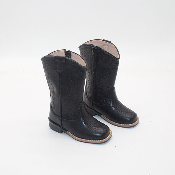 RTS Black Leather Stitched Cowboots