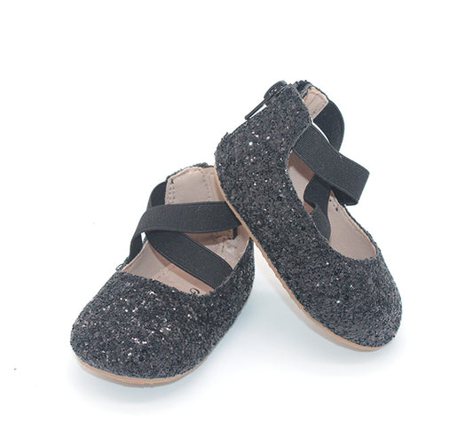 RTS Licorice Glitter Ballerinas Nude Sole