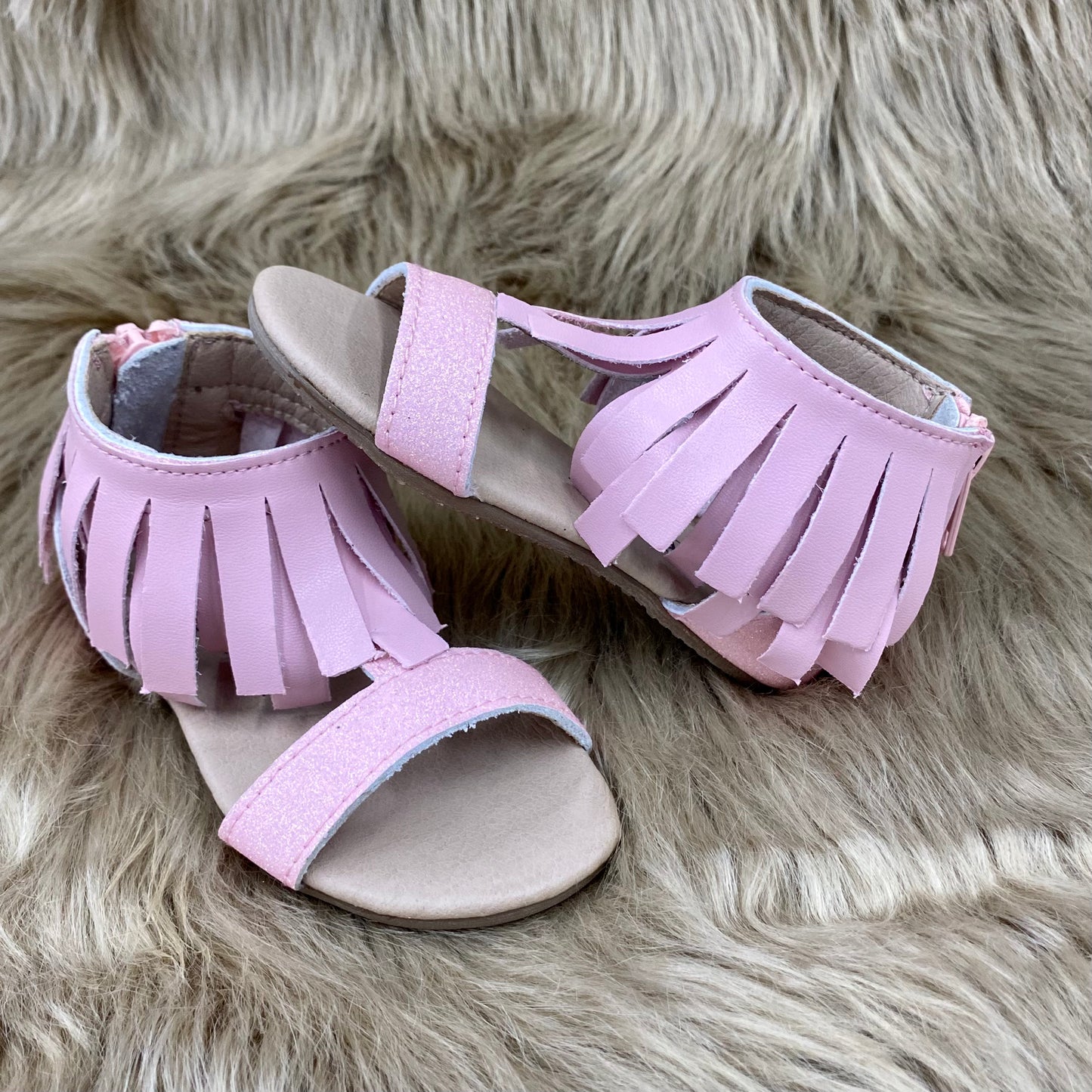 RTS Pink Smooth Glitter Fringe Sandal