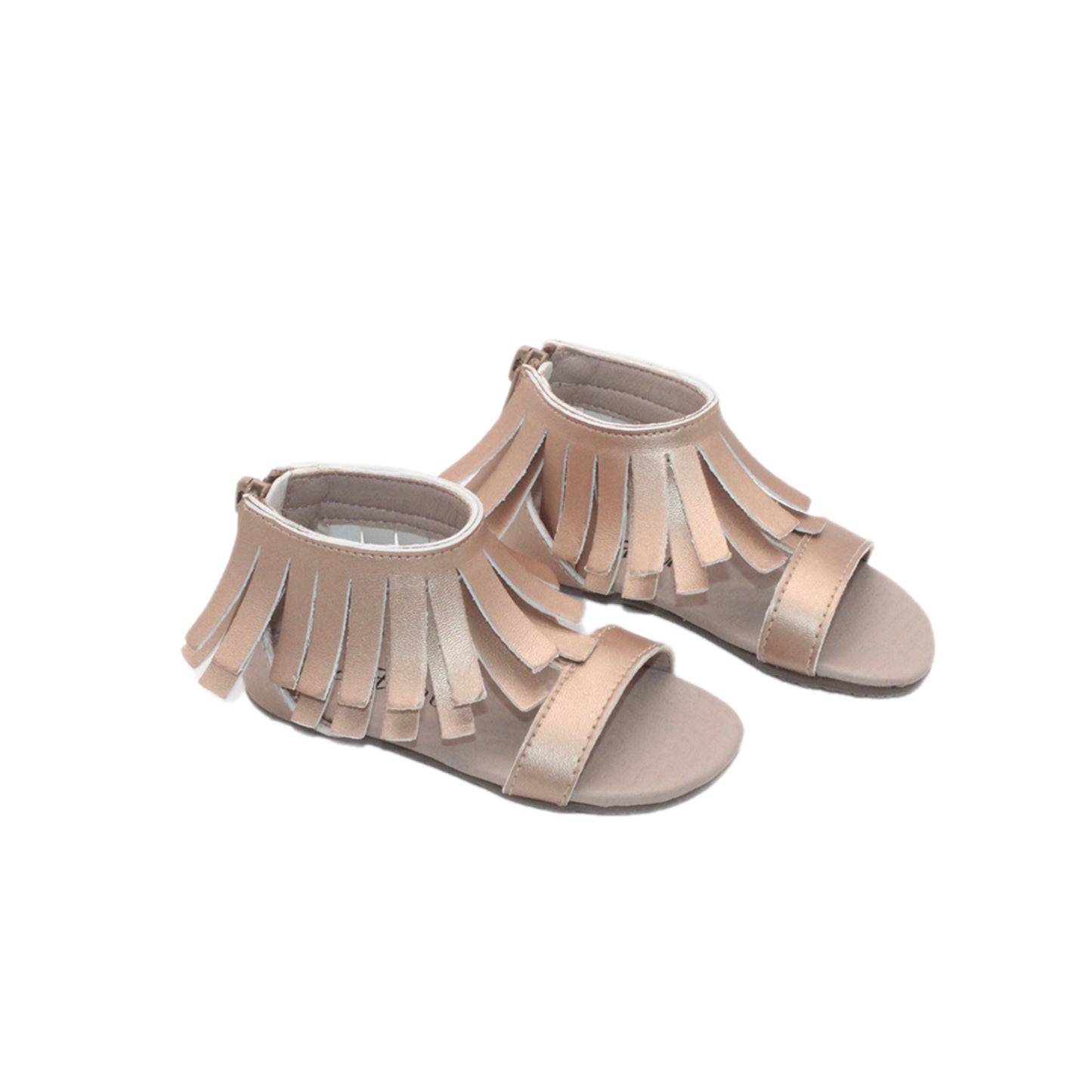 RTS (SIZES 2 )Rose Gold Leather Fringe Sandal