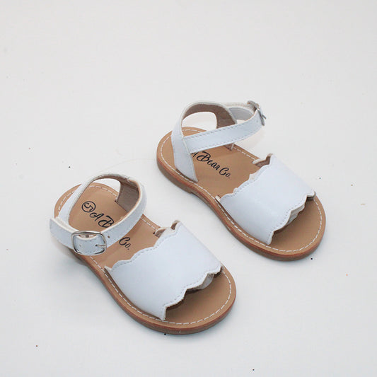 White Leather Scallop Sandals