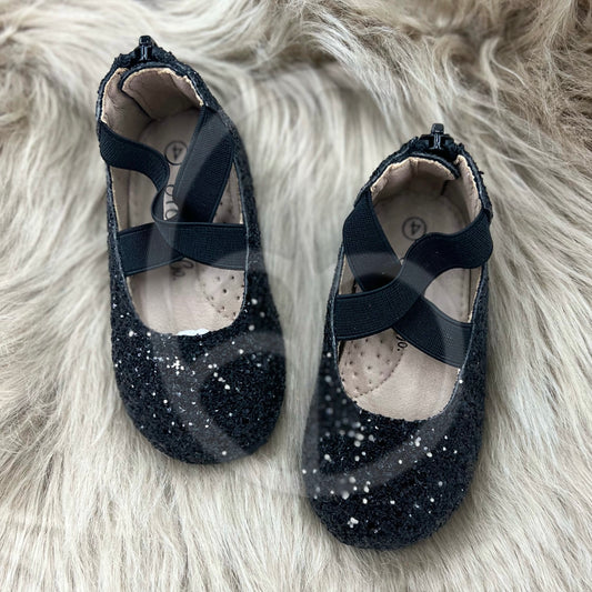 RTS Licorice Glitter Ballerinas Nude Sole