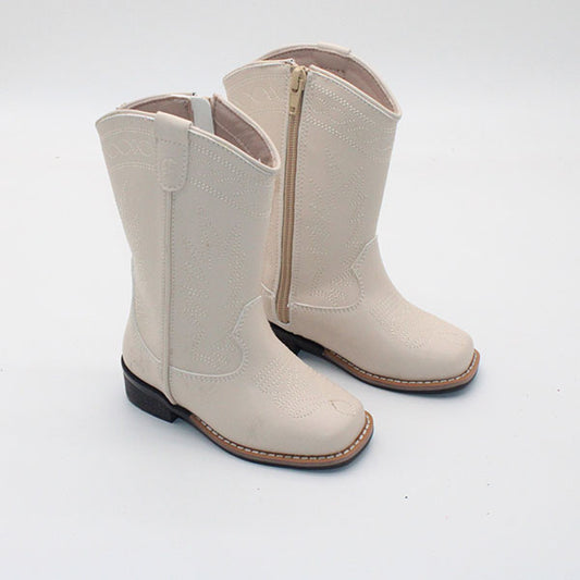 RTS Cream Leather Stitched Cowboots