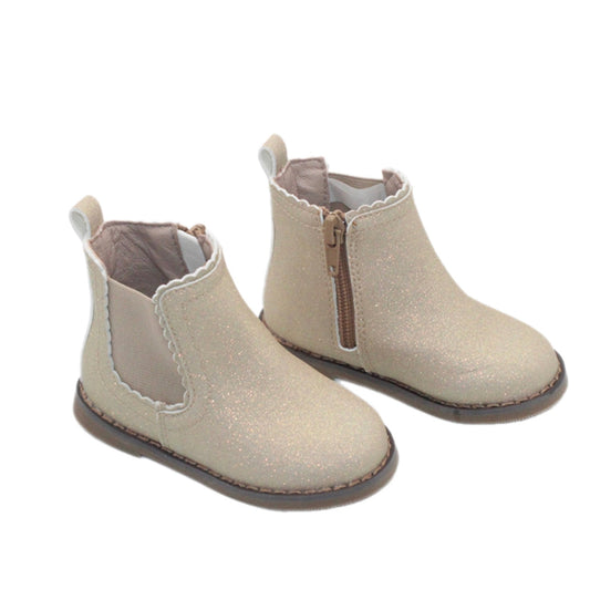 RTS Latte Smooth Glitter Scallop Bootie