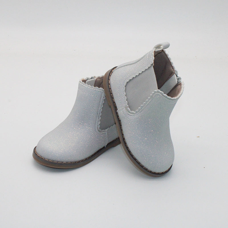 RTS Gray Cloud Smooth Glitter Scallop Bootie