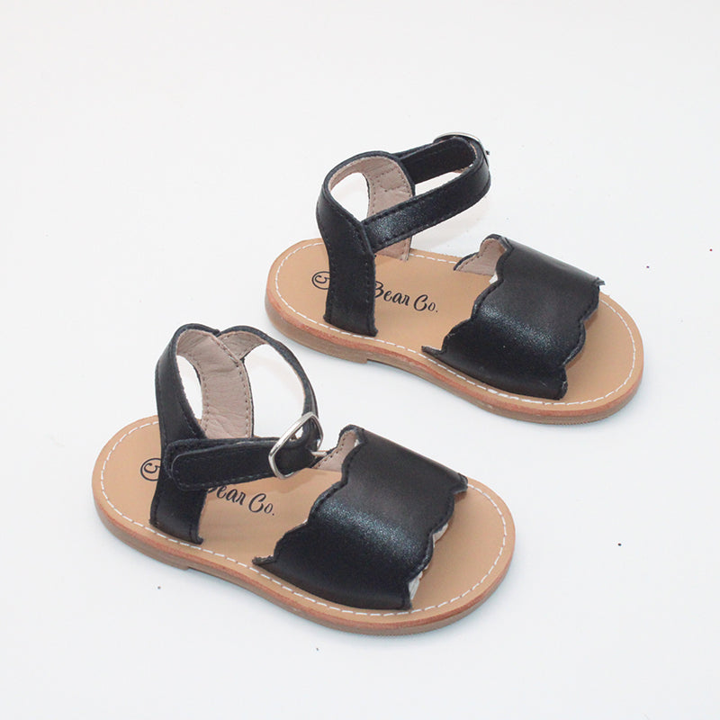 RTS Black Leather Scallop Sandals