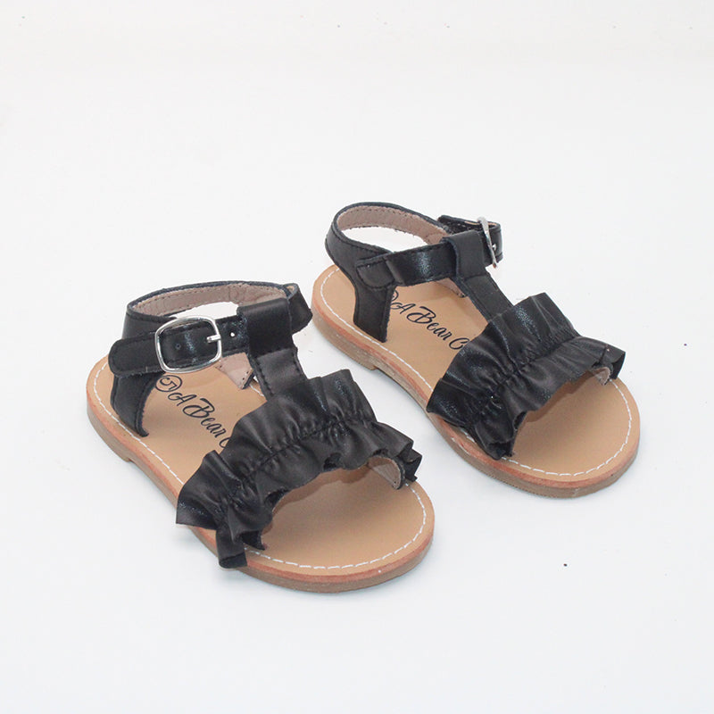 RTS Black Leather Ruffle Sandals
