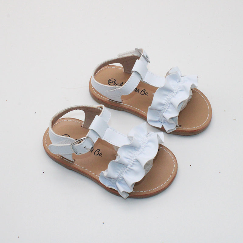 RTS White Leather Ruffle Sandals